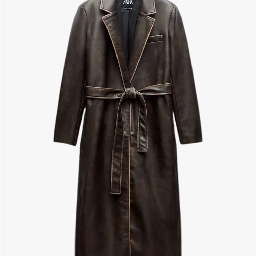 Zara Womens Brown Long Faux Coat
